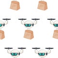 pattern with an icon of a drone courier flying with a paper pizza package Royalty Free Stock Photo